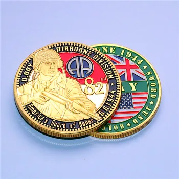1 унция WW2 Honor Military 999 Златна монета Монети за 70-годишнината на 82-ра въздушнодесантна дивизия с кръгла кутия