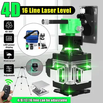 16 Линии 4D Лазерен ниво на Green Line Самонивелирующийся 360 градуса Хоризонтално и вертикално Тежкотоварни лазерен ниво Green Beam Laser Level