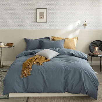 2024 г. Спално бельо от четири части от памук с дълъг штапелем Най-новото памучно спално бельо обикновен сив цвят в скандинавски стил