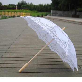 20pcs Нови едноцветни дантелен чадър за младоженци се предлагат сватбени чадъри бял цвят WA2262