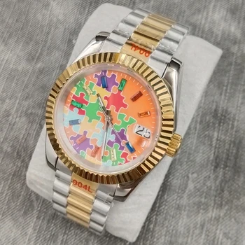 39 мм Луксозни мъжки часовник DEBERT с автоматичен механизъм златна каишка сапфирен кристал оранжев циферблат на часовника от неръждаема стомана