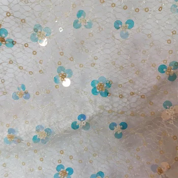 3D пайети цвете Текстура на кожата цвят шампанско Цветни сини пайети материя за моделиране на абитуриентски рокли със собствените си ръце