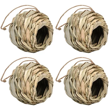 4 опаковки подвесного птичи гнезда за улицата, ръчно изработени от естествена трева За градини, тераси, стволовете на дървета