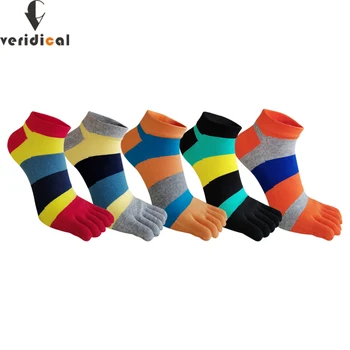 5 Чифта мъжки чорапи на 5 пръста от памук райе на щиколотках Ярки цветове Ластични чорапи със затворени пръсти и невидими пръсти без показване на 4 Сезон Sokken