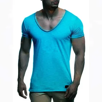 B3594 Ново записване, мъжка тениска с дълбоко V-образно деколте и къс ръкав, приталенная тениска, за мъже тънка фланелка, ежедневни лятна тениска camisetas hombre