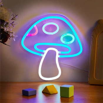 Chi-buy LED Neon Blue Mushroom Неонови Надписи се Захранва от USB, лека нощ, 3D Стенно Изкуство и Детска Стая, Спалня, Интериор За Дневната, Знаци За Лампи