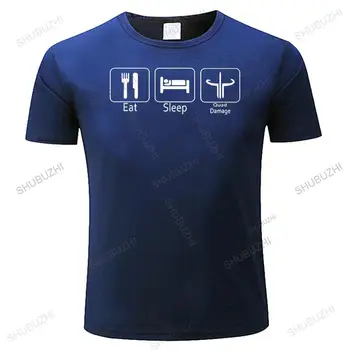 Eat Sleep Quad Damage (земетресение). Готина тениска за геймъри, памучен мъжки t-shirt, летни тениски на марката shubuzhi, тениски с директна доставка.