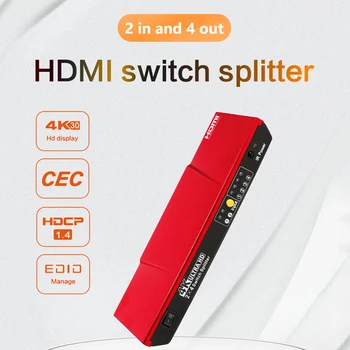 hdmi splitter switch 2 in 4 out ключ-селектор с дистанционно разветвителем hdmi 4k 2x4 1 in 4 out cec чрез адаптер tv на pc