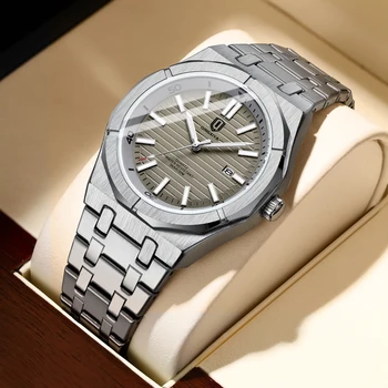 QINGXIYA Мъжки часовници Най-добрата марка Луксозни Модни Кварцов часовник със сив циферблат за мъже, Водоустойчиви Флуоресцентни ръчен часовник от неръждаема стомана