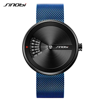 SINOBI Blue Кварцови часовници, Мъжки Спортни часовници топового луксозна марка Ръчни часовници Модерен мъжки часовник унисекс с мрежесто каишка от неръждаема стомана