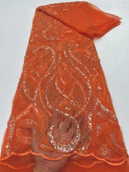 Африканска лейси плат с Висококачествена Дубай бродирани мъниста плат с перли Дантела за сватбен шевни Френска окото тюлевая плат FJ
