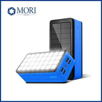 Батерия на слънчева енергия с голям капацитет 30000mAh / 80000mAh, зарядно устройство за мобилен телефон с бърза зареждане чрез 4 USB, батерия за пътуване на открито с кемпинговой лампа