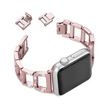 Блестящ каишка за Apple watch band 40 мм 44 мм 38 мм 42 мм кристал Метална каишка верижка от неръждаема стомана iWatch serie 3 4 5 se 6 band