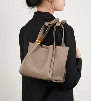 Георадар, дамски чанти-тоут от естествена телешка кожа, Безплатна доставка, Модни дамски чанти-кофа в корейски стил, дамски чанти през рамо