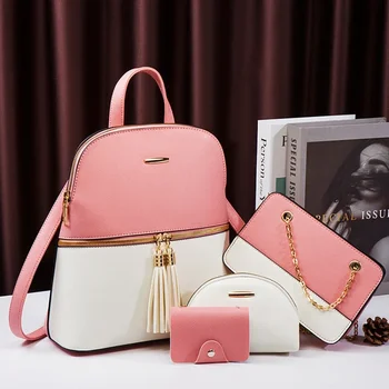 Дамска чанта, комплект от 4 теми, женствена чанта през рамо, модерен портфейл, реколта кожена чанта, голям капацитет, наклонена чанта през рамо