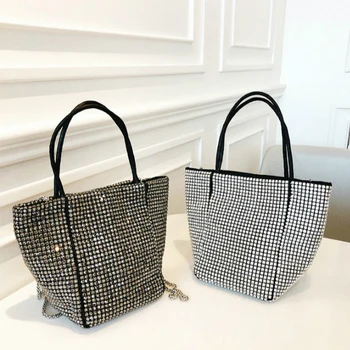 Дамски висококачествена чанта за кнедлите, чанти-кофи, Брандираната дизайнерска чанта с кристали, Дамски Креативна чанта през рамо