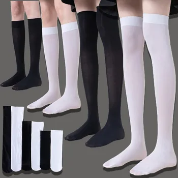 Дамски сладки чорапогащи над коляното Girs, секси черно-бели найлонови чорапогащи до прасците, чорапи до бедрото, гамаши за cosplay JK Lolita, чорапогащи за cosplay