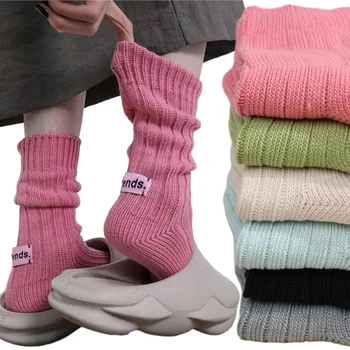 Дамски терлици Корейски утепленного цвят, свободни Пролет-Вълнени Топли Ежедневни Памучни дамски чорапи Сокс с дълъг ръкав
