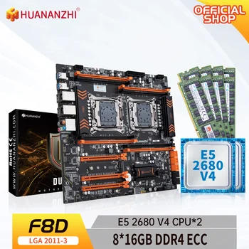 Дънна платка HUANANZHI X99 F8D LGA 2011-3 XEON X99 с процесор Intel E5 2680 V4 * 2 и комбиниран комплект памет от 8*16 GB DDR4 RECC NVME