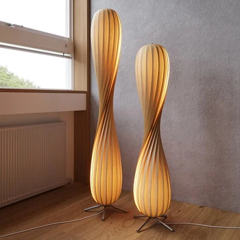 Дървен под лампа led Модерен ретро лампа за дневна, спални, осветителни тела спирала форма, с лампа