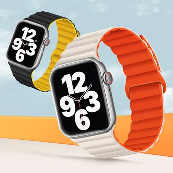 За Apple Watch Каишка Силиконова Линия на Магнитна Лента 44mm 40 мм 45 мм 49мм 41мм 38мм 42мм Гривна Iwatch Series 8 3 5 4 SE 6 7 Ultra