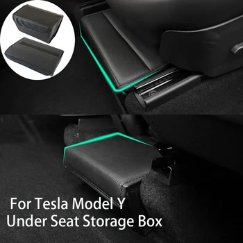 За Tesla, Модел Y Кутия за съхранение под седалката на Предните и задните седалки Сгъваем органайзер Кожена кутия за съхранение на Аксесоари за интериора на колата 2021-23