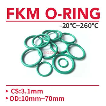 Зелена о пръстен от фторкаучука FKM, оборудване запечатване на уплътнението CS 3,1 мм, диаметър на 10-70 мм