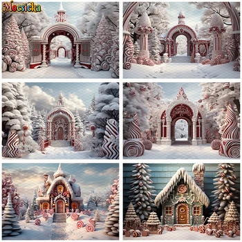 Зимният Коледен замък, Къща-на сладолед, на фона на фотография, Детски портрет, Фонове за торта, Коледна Елха, Играчки за бисквити със сняг