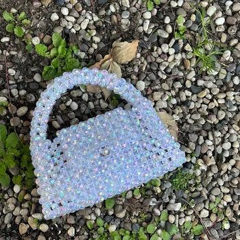 Индивидуални чанти с кристали, многоцветен тканая трапециевидная чанта с капак за жени, нов уличен тенденция, чанта за мобилен телефон ръчна изработка от мъниста