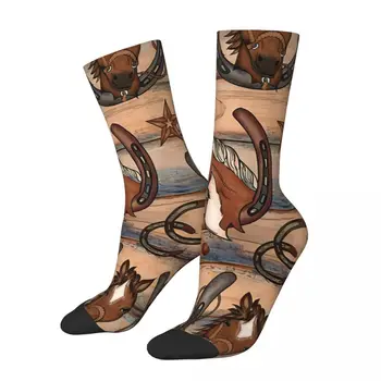 Кон върху дървена дъска Чорапи Pretty Horses Мъжки Дамски Есенни Чорапи от полиестер