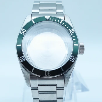 корпус за часовника 41 мм, Сапфирен кристал, алуминий bezel, зелено, подходящ за NH35 ETA2824, Механизъм за самостоятелно ликвидация