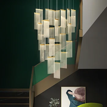 Луксозна модерна led полилей за стълби, Нов креативен дизайн, антре, вила, Златна подвесное осветление, Дълга Акрилна домашна лампа за дома