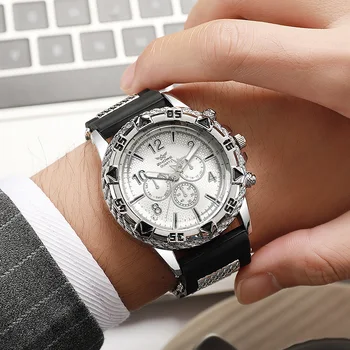 Луксозни Мъжки часовници Мода за Свободното време Бизнес Голям циферблат каишка Силикон Часовник Фалшиви Кварцов ръчен Часовник с три Очи Директен доставка