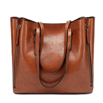 луксозни чанти, дамски чанти дизайнерски Масло-восък Кожена Чанта с Цип Голям капацитет Чанта през Рамо за 2023 sac a main bolsa feminina