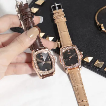 Маркови Луксозни Модни часовници-гривни за жени, Кожена каишка, кварцов часовник, Дамски черен часовник Reloj Para Mujer 시계