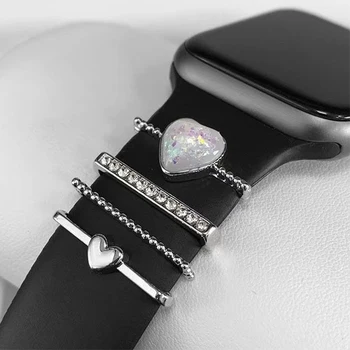 Метални висулки във формата на сърце, украса за каишка за Apple Watch, бижу диамантен пръстен за Iwatch Samsung Galaxy, каишка за часовници, аксесоари за нокти