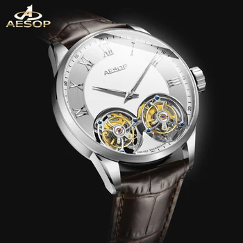 Механизъм AESOP с двойно турбийоном Мъжки механични часовници Мъжки часовници-скелет за мъже Мъжки часовници с хронограф reloj hombre