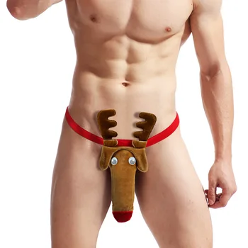 Мъжки забавно бельо Коледа Deer Velvet Прашки T Pants-Секси и привлекателен дизайн, Меки и удобни бикини и прашки