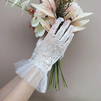 Нови Ръкавици Булката в Корейски стил Елегантни Сватбени Къси Дантелени Ръкавици от бяла Прежда Сватбена Украса Аксесоари За рокли фотографско студио