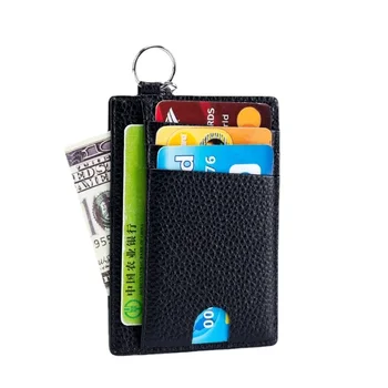 Обикновен малък калъф за карти, истинска чанта за самовывоза, верижка за ключове, RFID-анти-кражба четка, Ултра-мини-калъф за карти, който можете да окачите на шията