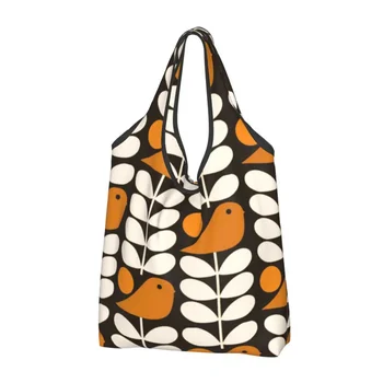 Обичай многостенные птици, Черни, Бели, оранжеви, Преносими чанти за пазаруване с голям капацитет на Orla Kiely Scandi Мъкна Shopper Bag
