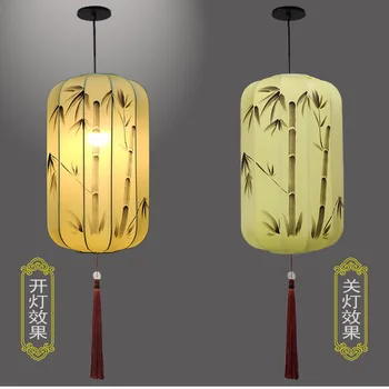 Полилей от тъкани с ръчно рисувани Мей Lan Джу Джу, с дълга восъчна лампа-тиква
