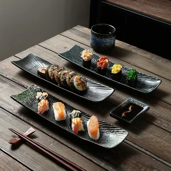 Правоъгълна табела за сашими Студено ястие Керамичен диск Ретро ресторант Специална дълга чиния за приготвяне на японски суши креативна чиния