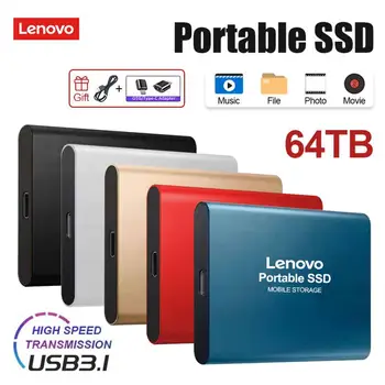 Преносим SSD-диск Lenovo 64 TB Type-C USB 3.1 SSD Твърд диск 16 TB Външен SSD M. 2 За преносими компютри / Настолни компютри / Телефони / mac Flash Memory Disk