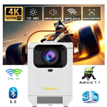 Проектор за домашно кино E350 преносим 3D led електронни игри проектор с двойно Wifi 6 БТ 5.0 Android 4K HD 1280 * 720 Smart проектор