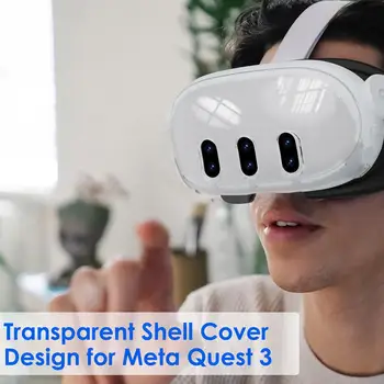 Прозрачен калъф от TPU за очила за виртуална реалност Meta Quest 3, защитен калъф за шлем за виртуална реалност, прозрачен джоб за аксесоари Oculus Meta Quest3