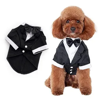 Смокинг за кучета, Официална риза, Сватбен костюм за куче, Черно яке, костюм за церемонията принц-кученце, носи вратовръзка, костюм за малки кучета, дрехи за котки