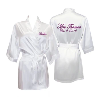 Халат за баня с нов потребителски име, Женски къси халати за отбора на шаферките, Персонализирани сватбени подаръци за ергенско парти