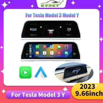 Цифрови Таблото EVKEY 9,66 инча За Tesla Model 3 Model Y Heads Up Дисплей Carplay Android Auto IPS Екран Auto HUD Power Spee