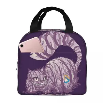 Чанта за обяд cheshire cat котка Лилаво термоохладитель Преносима холщовая чанта-тоут за пикник